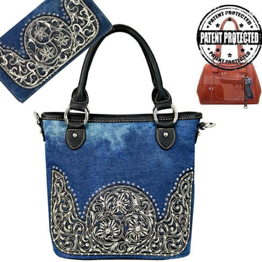 Montana West Handgun Purses Montana West® Denim Concealed Handgun Purse /Crossbody Messenger Firearm Handbag Wallet Set